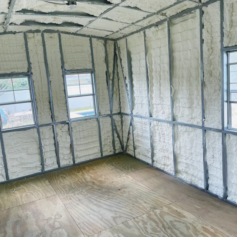 Closed-cell spray foam insulation applied to wall cavities in a residential project in Savannah